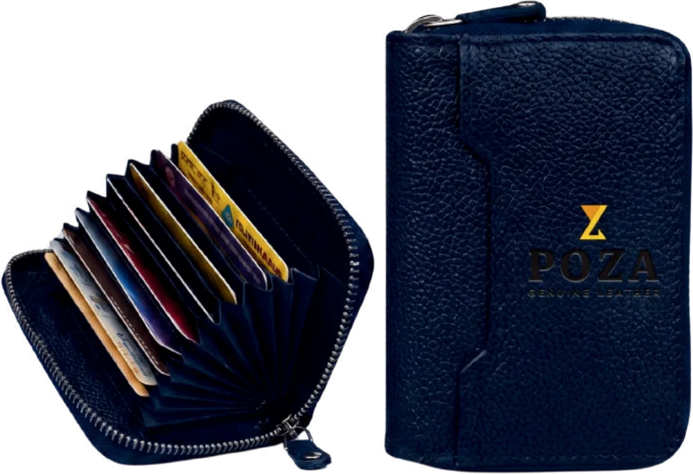 Navy leather zip card cases