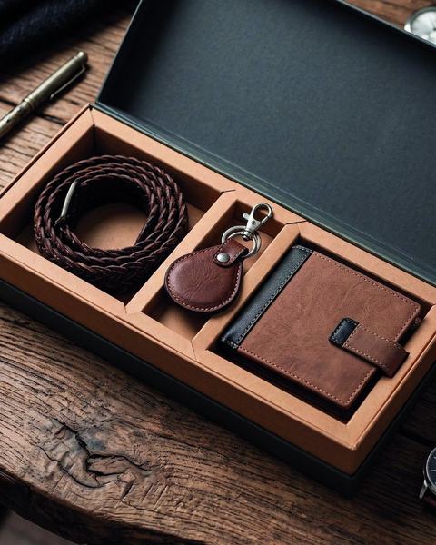 Braided belt, key chain and wallet set, CP26-9032, in cow leather leather